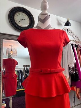 Cache Bright Orange Sheath Dress with Slim Belt🤩